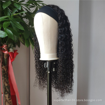 Wig short curly humanhair with headband wig with bangs wig with headband attached
